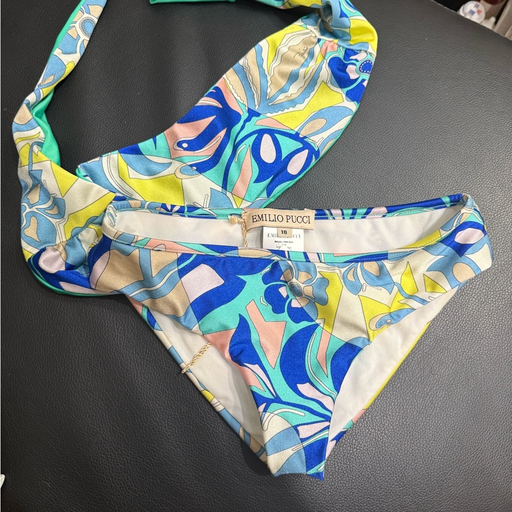 Emilio Pucci Turquoise and White Bikini